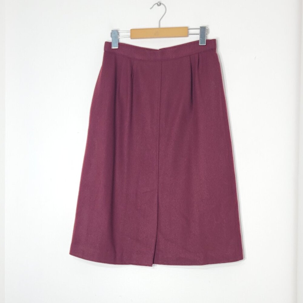 🛍️ Vintage Burgundy Wool Blend Slit Straight Classic Pencil Skirt Zipper Sz 13
